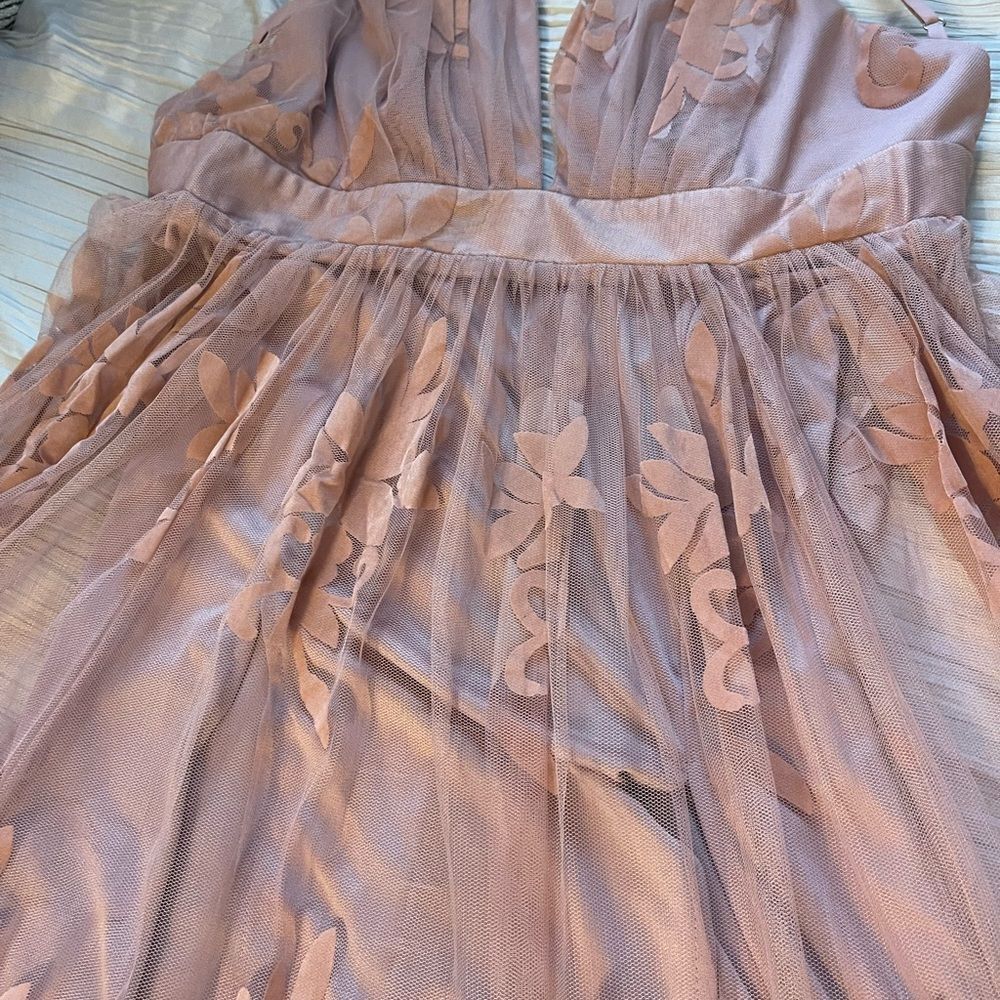Dainty Houligan blush maxi dress spaghetti straps velvet flocking wedding small - Picture 15 of 16